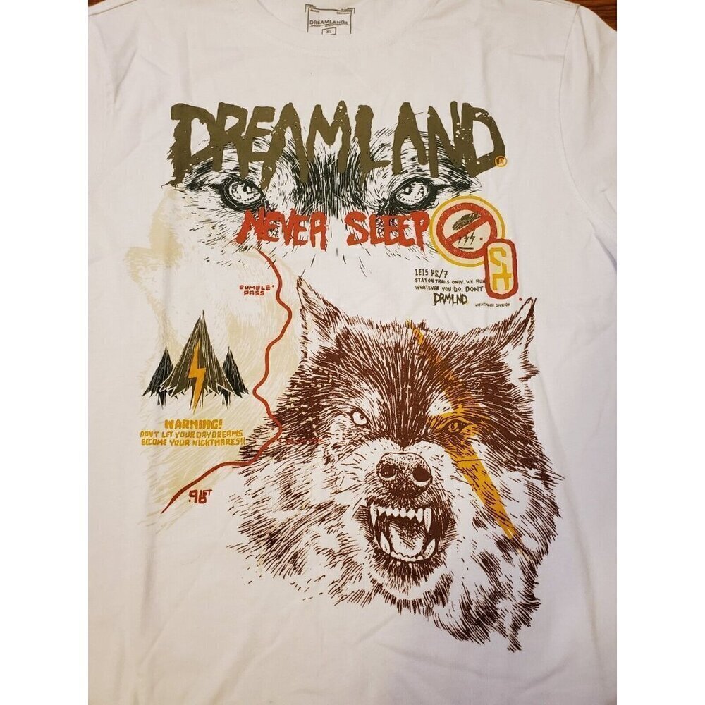 Dreamland Graphic Tee‎ T-shirt Men's Size X-Large White Wolves Streetwear NWT - Picture 2 of 7